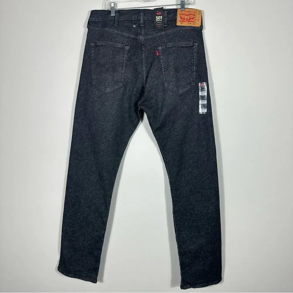 NWT Levi 501 Original Jeans Men 38x34 Faded Black Stretch Denim Button Fly